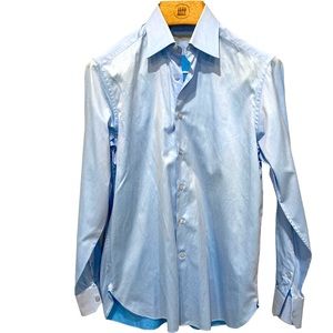 Stefano Ricci Cloud Blue Octagon Mother Of Pearl Dress Shirt Size 15.5 Italy